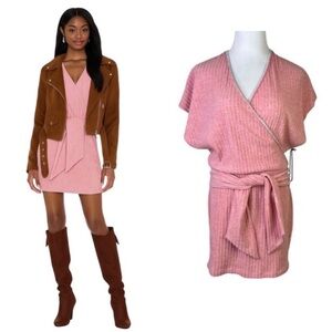SAYLOR Yelle Mini Dress Size Medium NWT Rose Pink Ribbed Dolman Sleeves